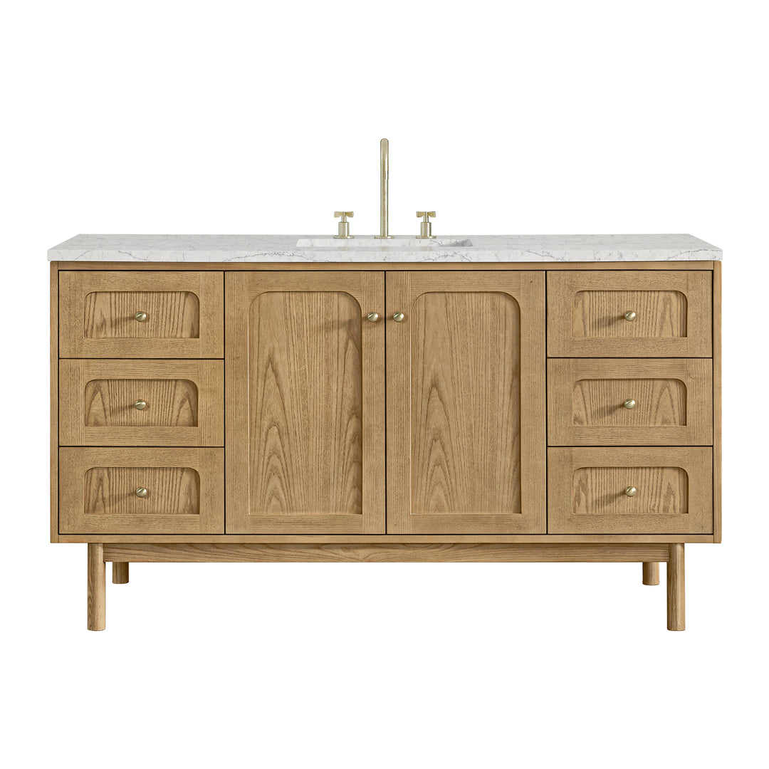Laurent 60" Single Vanity, Light Natural Oak, w/ 3 CM Eternal Jasmine Pearl Quartz Top
