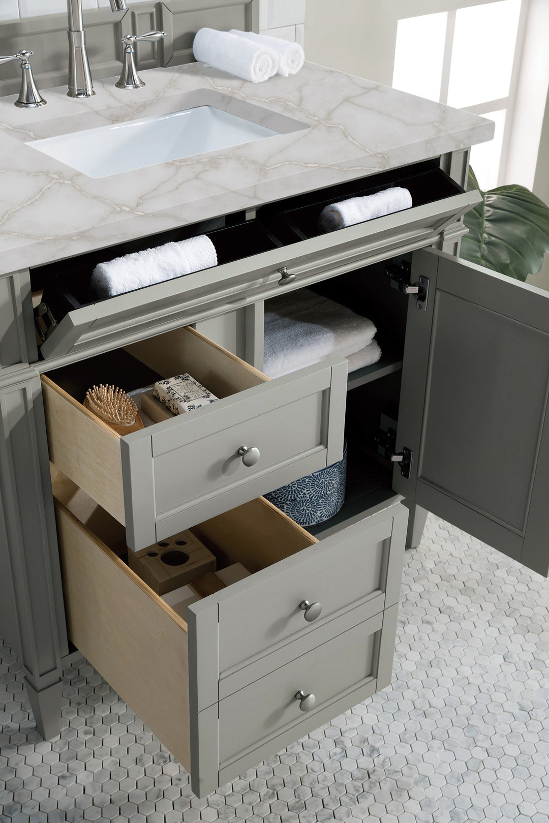 Brittany 36" Single Vanity, Urban Gray w/ 3 CM Victorian Silver Silestone Top