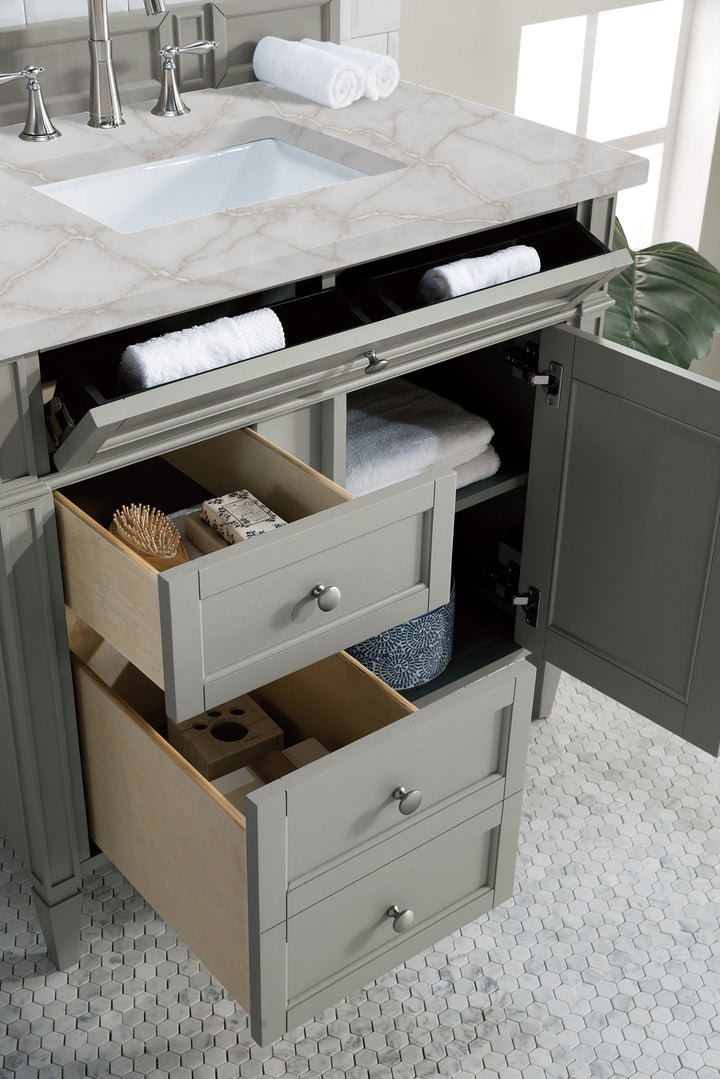 Brittany 36" Single Vanity, Urban Gray w/ 3 CM Victorian Silver Silestone Top