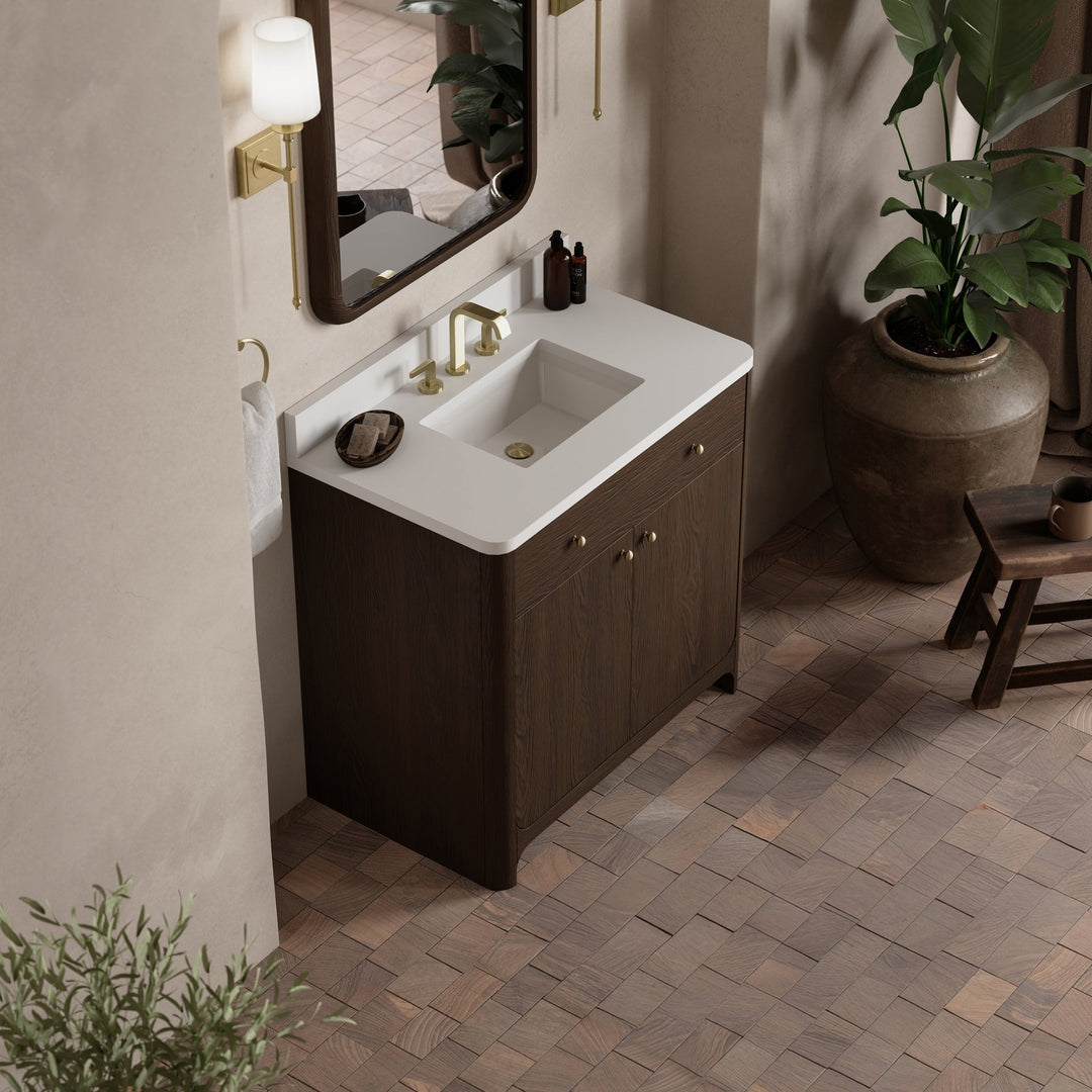 Gracyn 36" Single Vanity, Sable, w/ 3 CM White Zeus Quartz Widespread Top