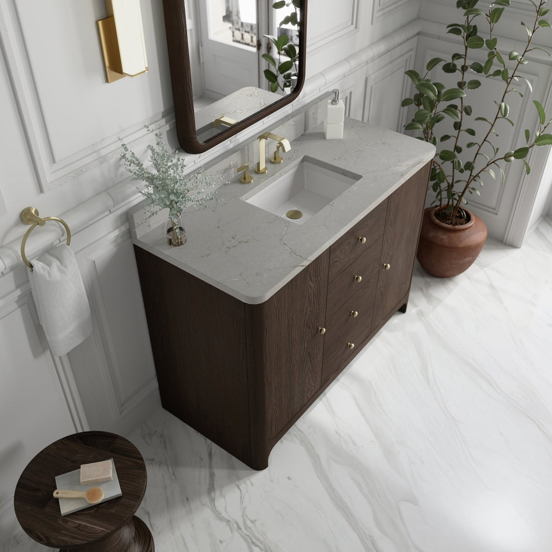 Gracyn 48" Single Vanity, Sable, w/ 3 CM Victorian Silver Quartz Widespread Top