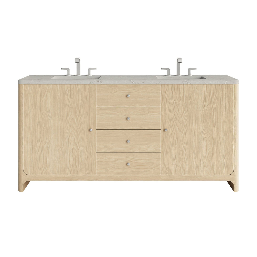 Gracyn 72" Double Vanity, Coastal Driftwood, w/ 3 CM Victorian Silver Quartz Widespread Top