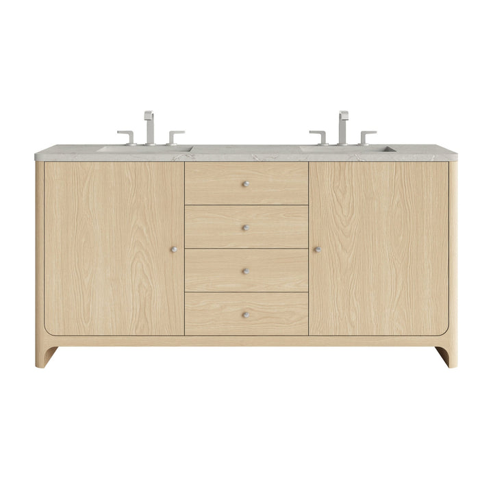 Gracyn 72" Double Vanity, Coastal Driftwood, w/ 3 CM Victorian Silver Quartz Widespread Top