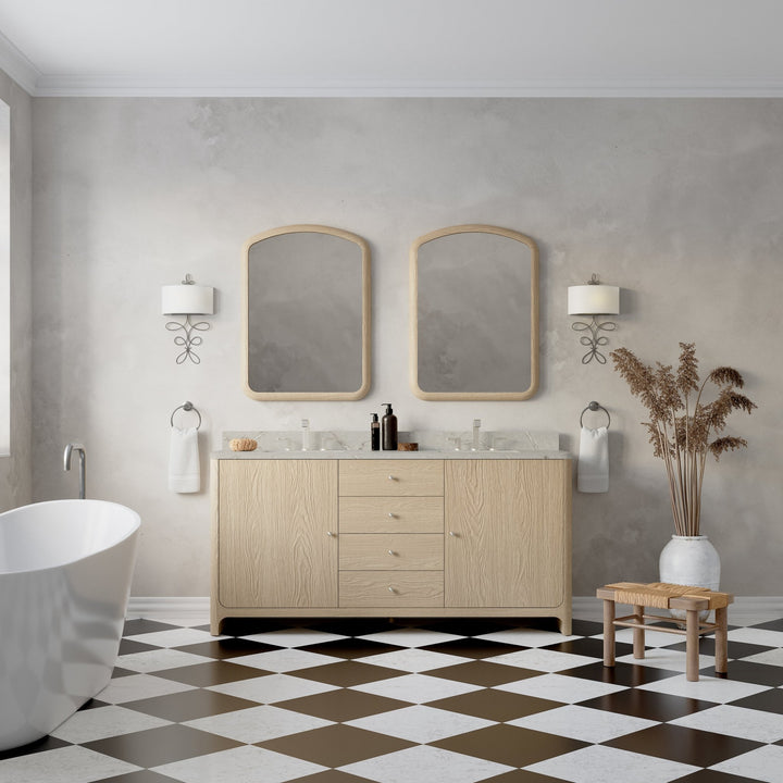 Gracyn 72" Double Vanity, Coastal Driftwood, w/ 3 CM Victorian Silver Quartz Widespread Top