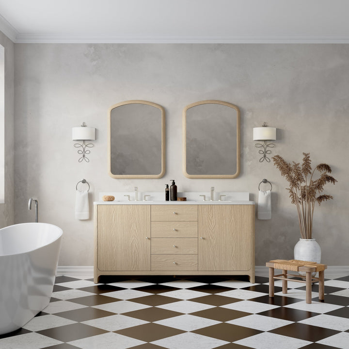 Gracyn 72" Double Vanity, Coastal Driftwood, w/ 3 CM White Zeus Quartz Widespread Top