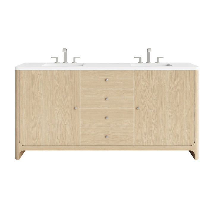 Gracyn 72" Double Vanity, Coastal Driftwood, w/ 3 CM White Zeus Quartz Widespread Top