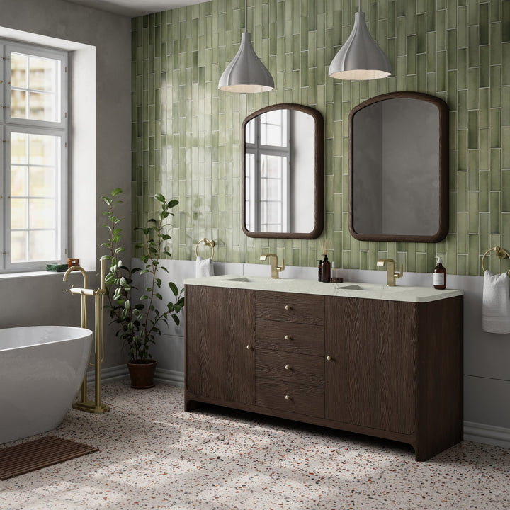 Gracyn 72" Double Vanity, Sable, w/ 3 CM Victorian Silver Quartz Top