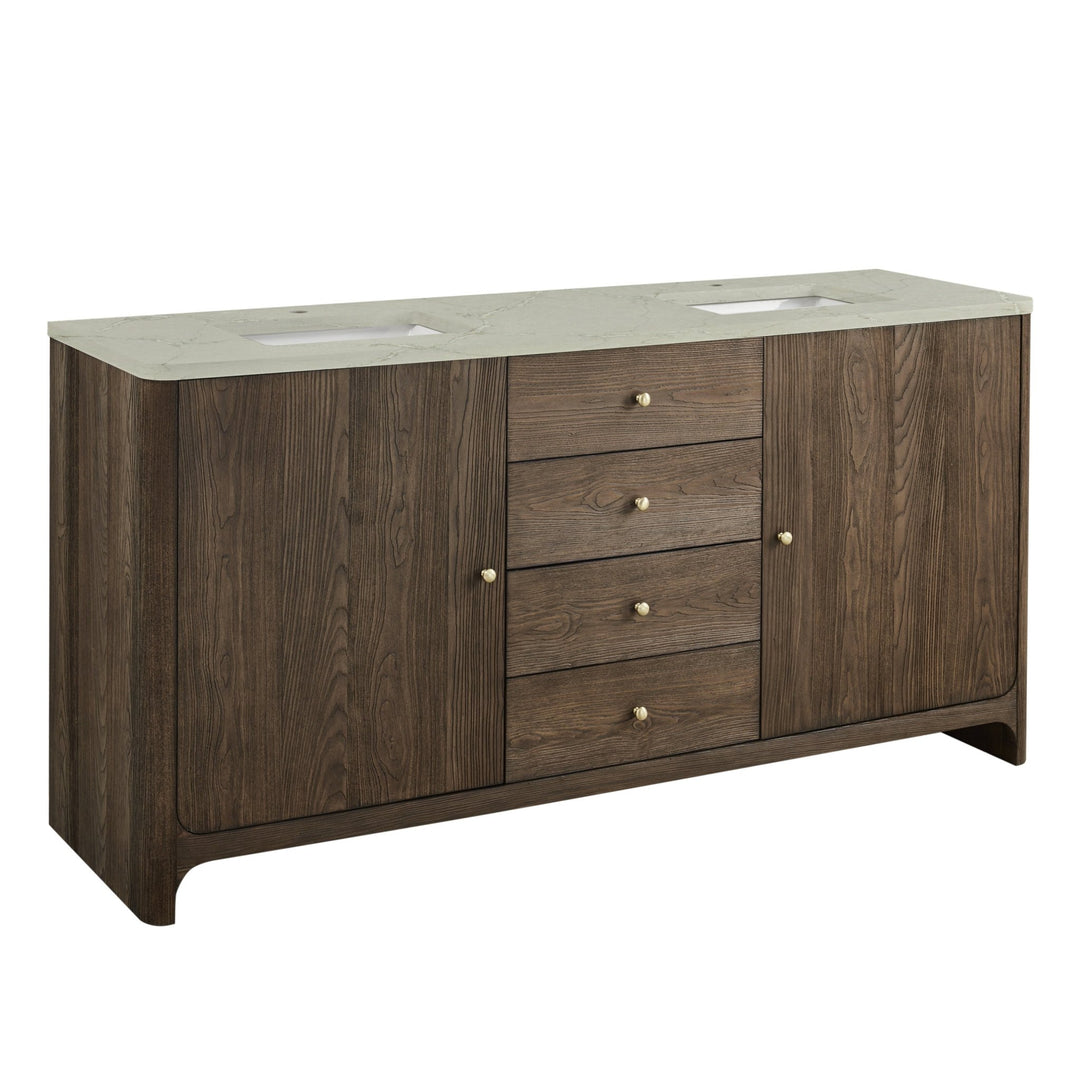 Gracyn 72" Double Vanity, Sable, w/ 3 CM Victorian Silver Quartz Top