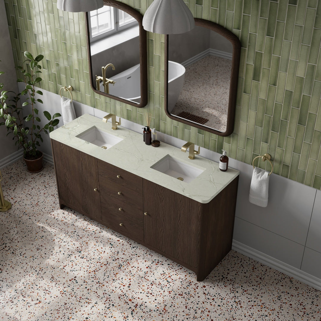 Gracyn 72" Double Vanity, Sable, w/ 3 CM Victorian Silver Quartz Top