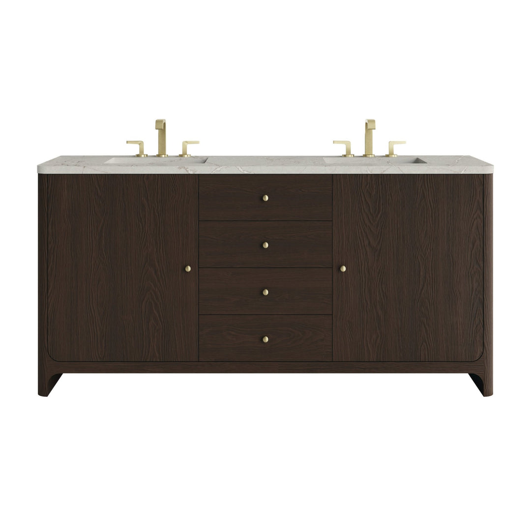 Gracyn 72" Double Vanity, Sable, w/ 3 CM Victorian Silver Quartz Widespread Top