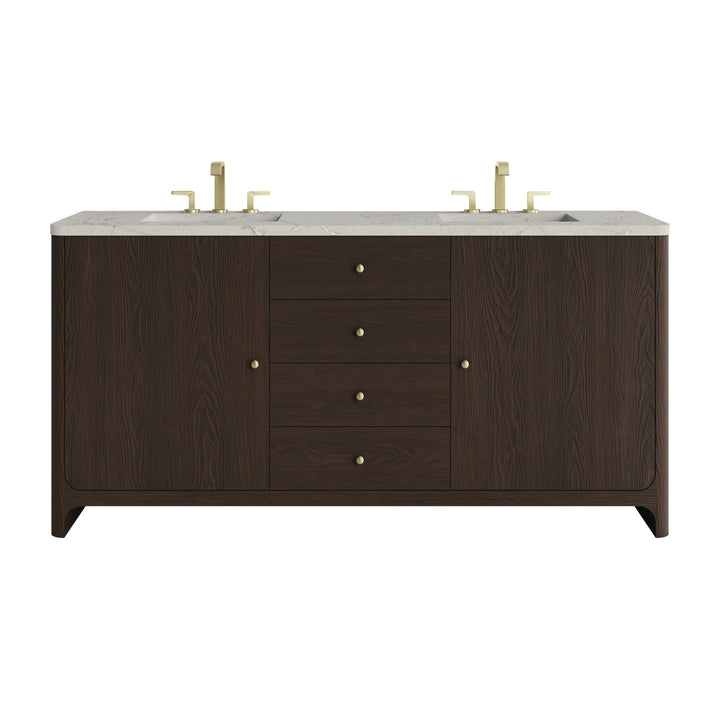 Gracyn 72" Double Vanity, Sable, w/ 3 CM Victorian Silver Quartz Widespread Top