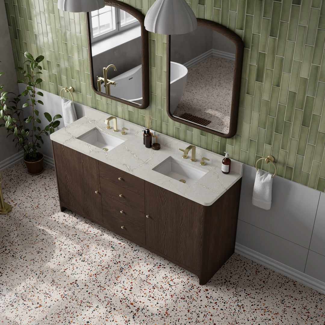 Gracyn 72" Double Vanity, Sable, w/ 3 CM Victorian Silver Quartz Widespread Top