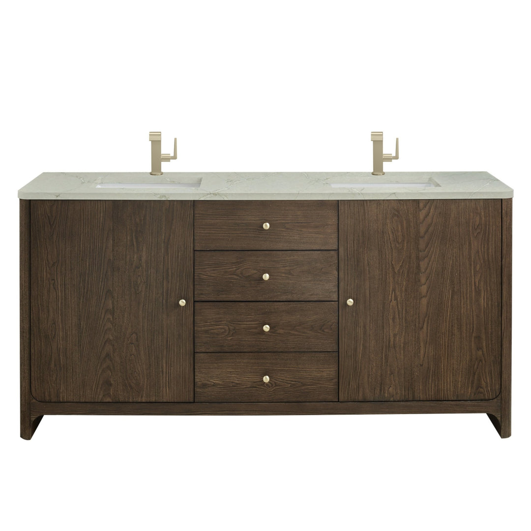 Gracyn 72" Double Vanity, Sable, w/ 3 CM Victorian Silver Silestone Top w/ FreePower Wireless Charger