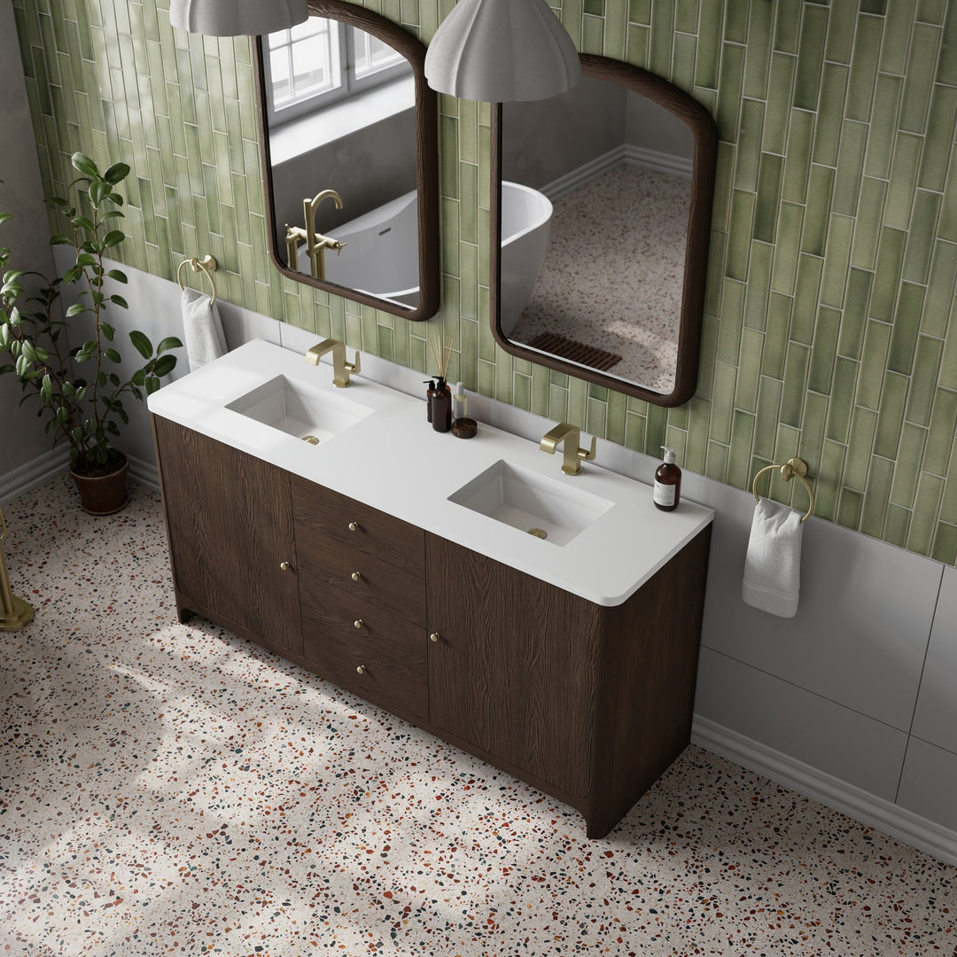 Gracyn 72" Double Vanity, Sable, w/ 3 CM White Zeus Quartz Top