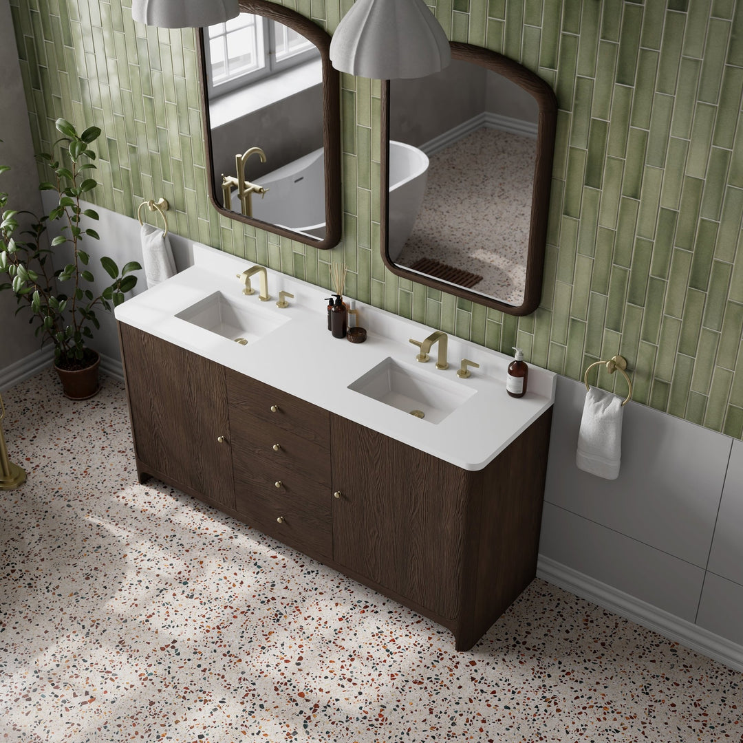 Gracyn 72" Double Vanity, Sable, w/ 3 CM White Zeus Quartz Widespread Top