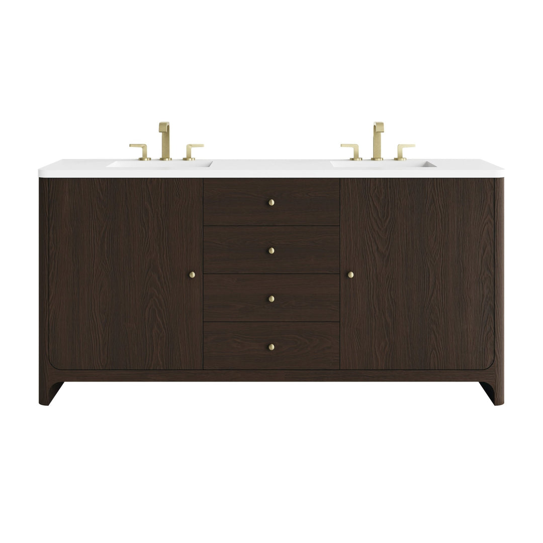 Gracyn 72" Double Vanity, Sable, w/ 3 CM White Zeus Quartz Widespread Top