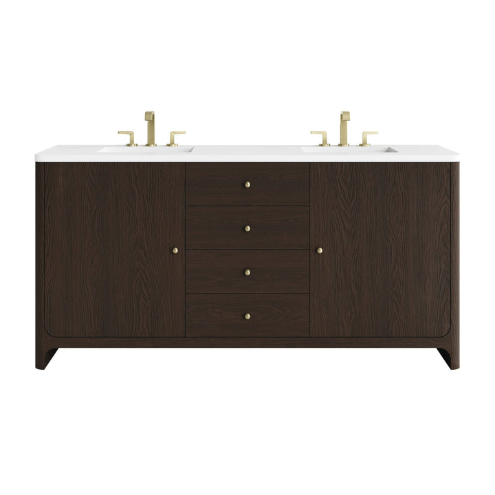 Gracyn 72" Double Vanity, Sable, w/ 3 CM White Zeus Quartz Widespread Top