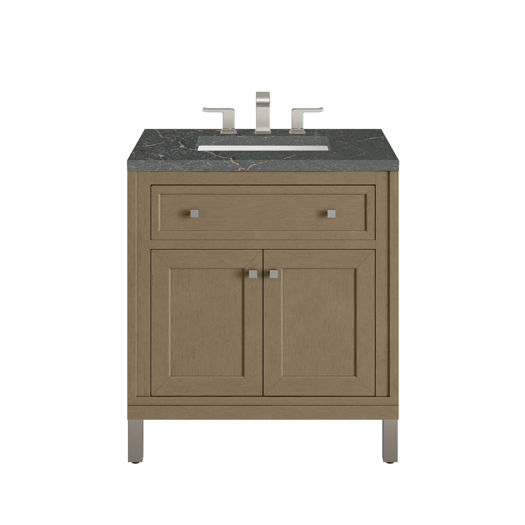 Chicago 30" Single Vanity, Walnut Whisper, w/ 3 CM Parisien Bleu Silestone® Top