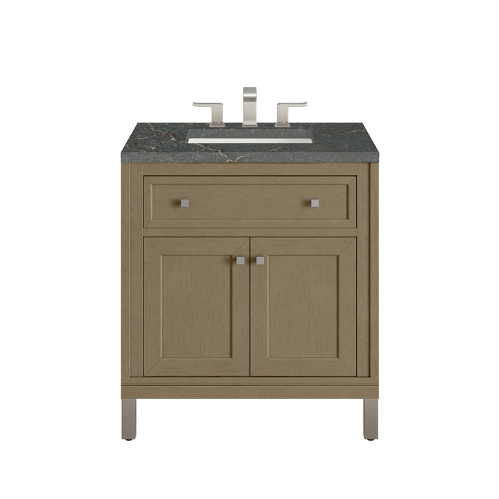 Chicago 30" Single Vanity, Walnut Whisper, w/ 3 CM Parisien Bleu Silestone® Top