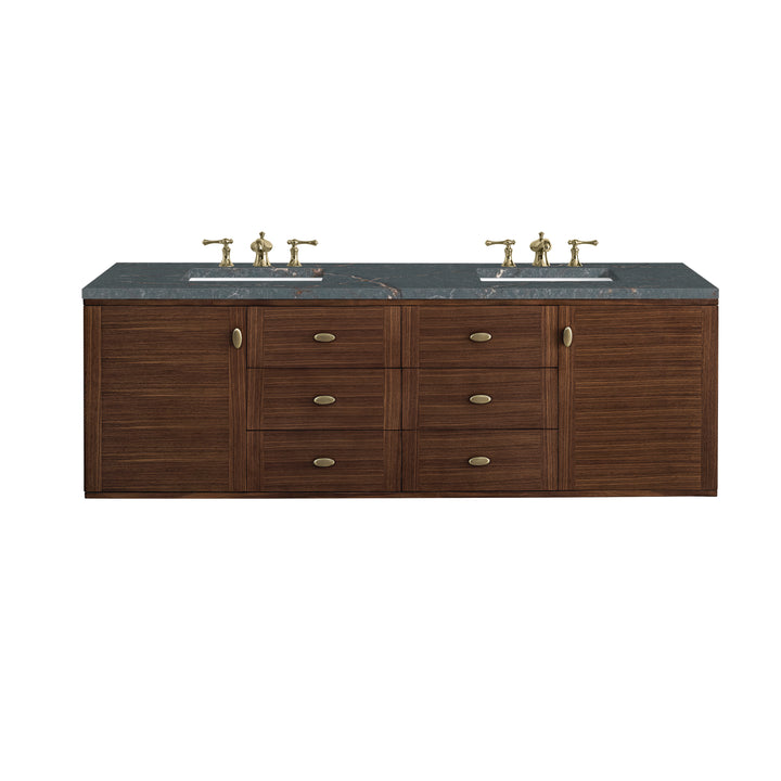 Amberly 72" Double Vanity, Mid-Century Walnut w/ 3 CM Parisien Bleu Top