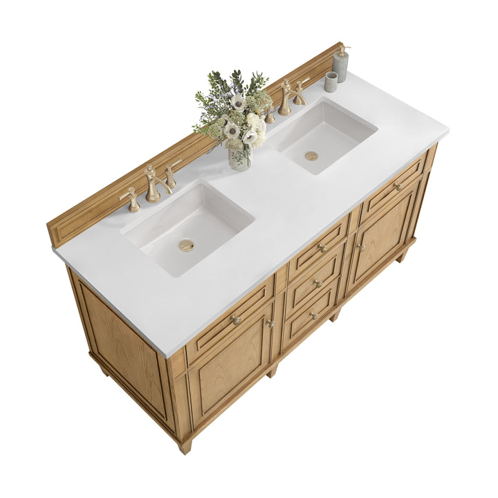 Lorelai 60" Double Vanity, Light Natural Oak w/ 3 CM White Zeus Silestone Top