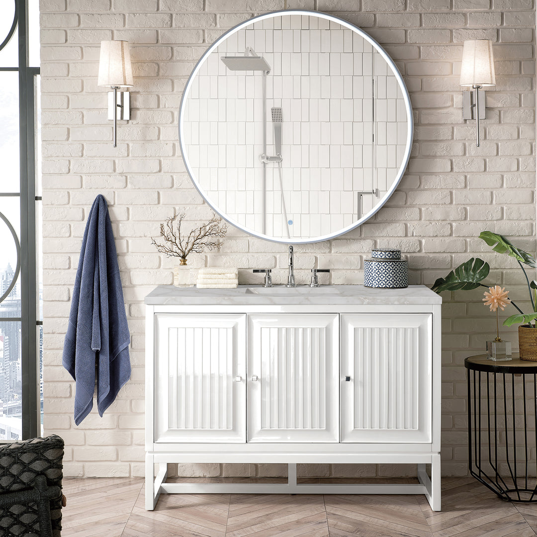 Athens 48" Single Vanity, Glossy White w/ 3 CM Victorian Silver Silestone Top