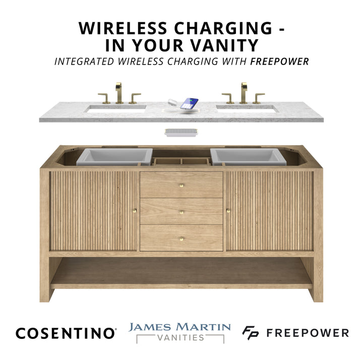 Brittany 60" Single Vanity, Black Onyx w/ 3 CM Parisien Bleu Silestone Top w/FreePower Wireless Charger