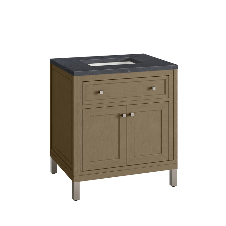 Chicago 30" Single Vanity, Walnut Whisper, w/ 3 CM Charcoal Soapstone Silestone® Top