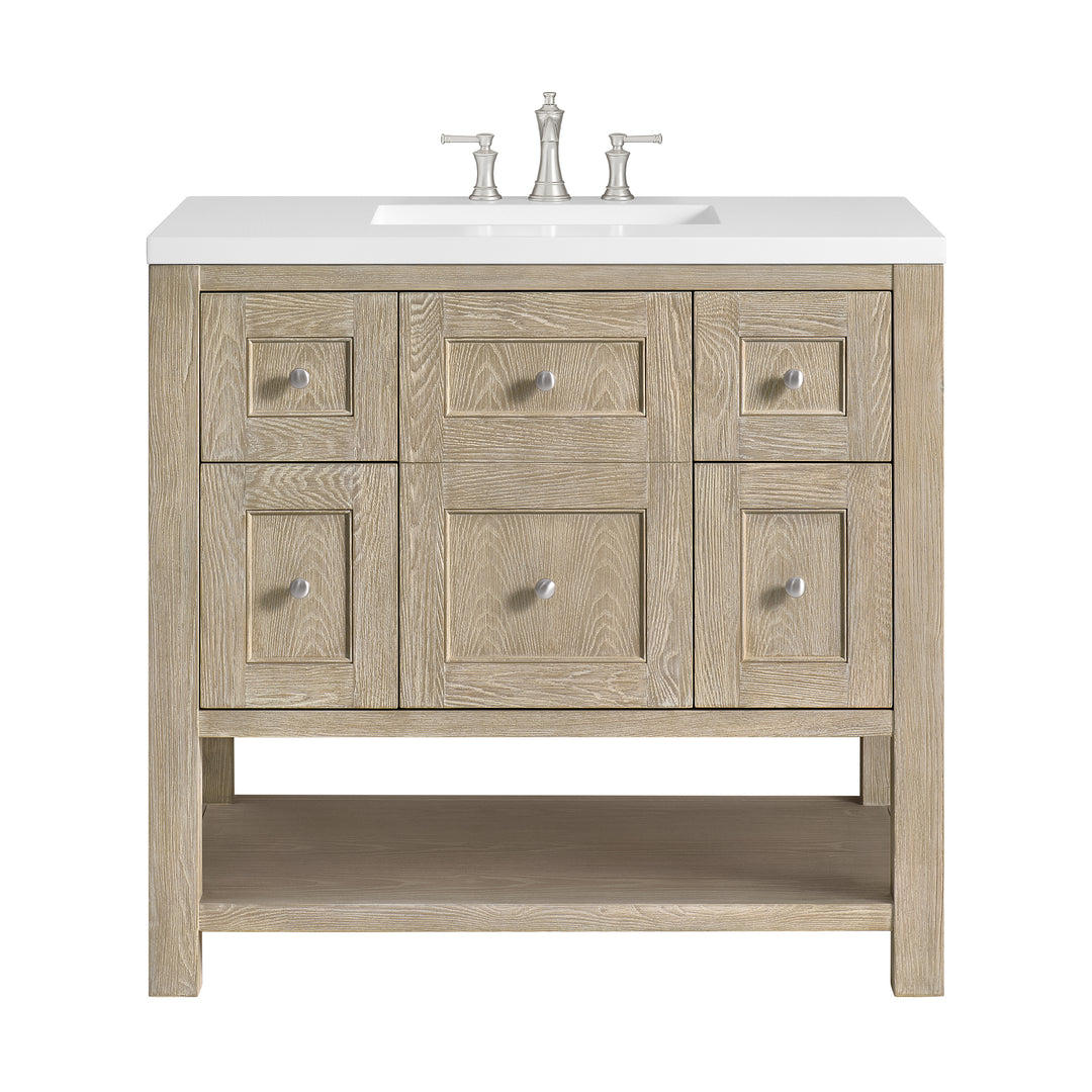 Breckenridge 36" Single Vanity, Whitewashed Oak w/ 3 CM White Zeus Silestone Top