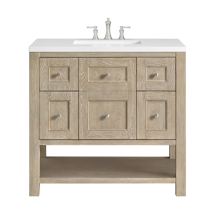 Breckenridge 36" Single Vanity, Whitewashed Oak w/ 3 CM White Zeus Silestone Top