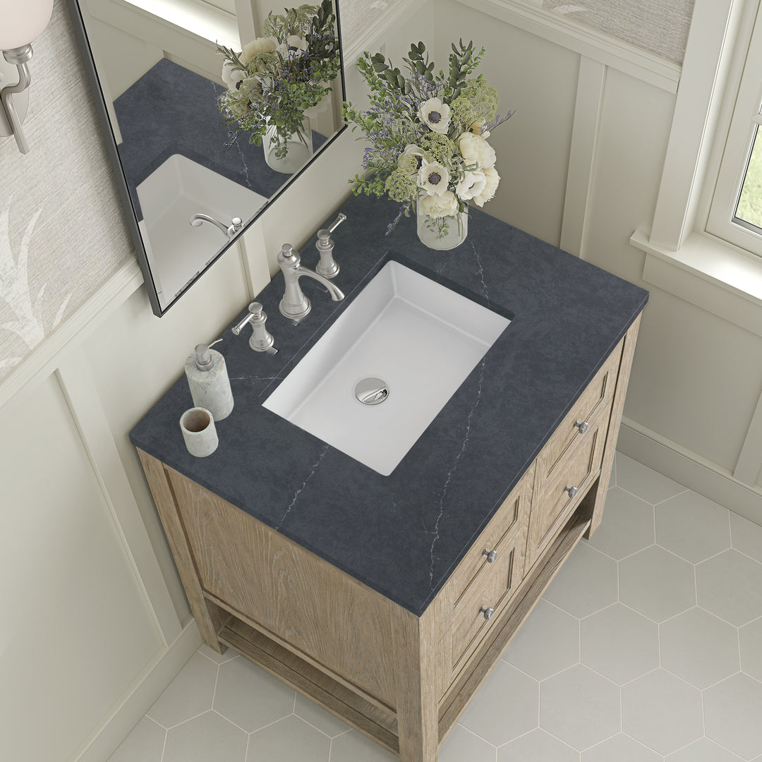 Breckenridge 30" Single Vanity, Whitewashed Oak w/ 3 CM Charcoal Soapstone Silestone Top
