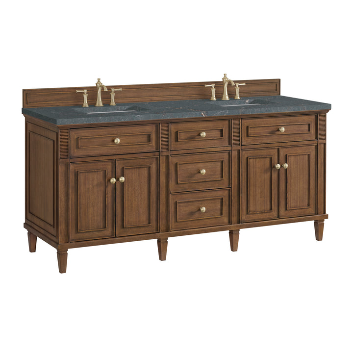 Lorelai 72"Double Vanity, Mid-Century Walnut w/ 3 CM Parisien Bleu Silestone Top w/FreePower Wireless Charger