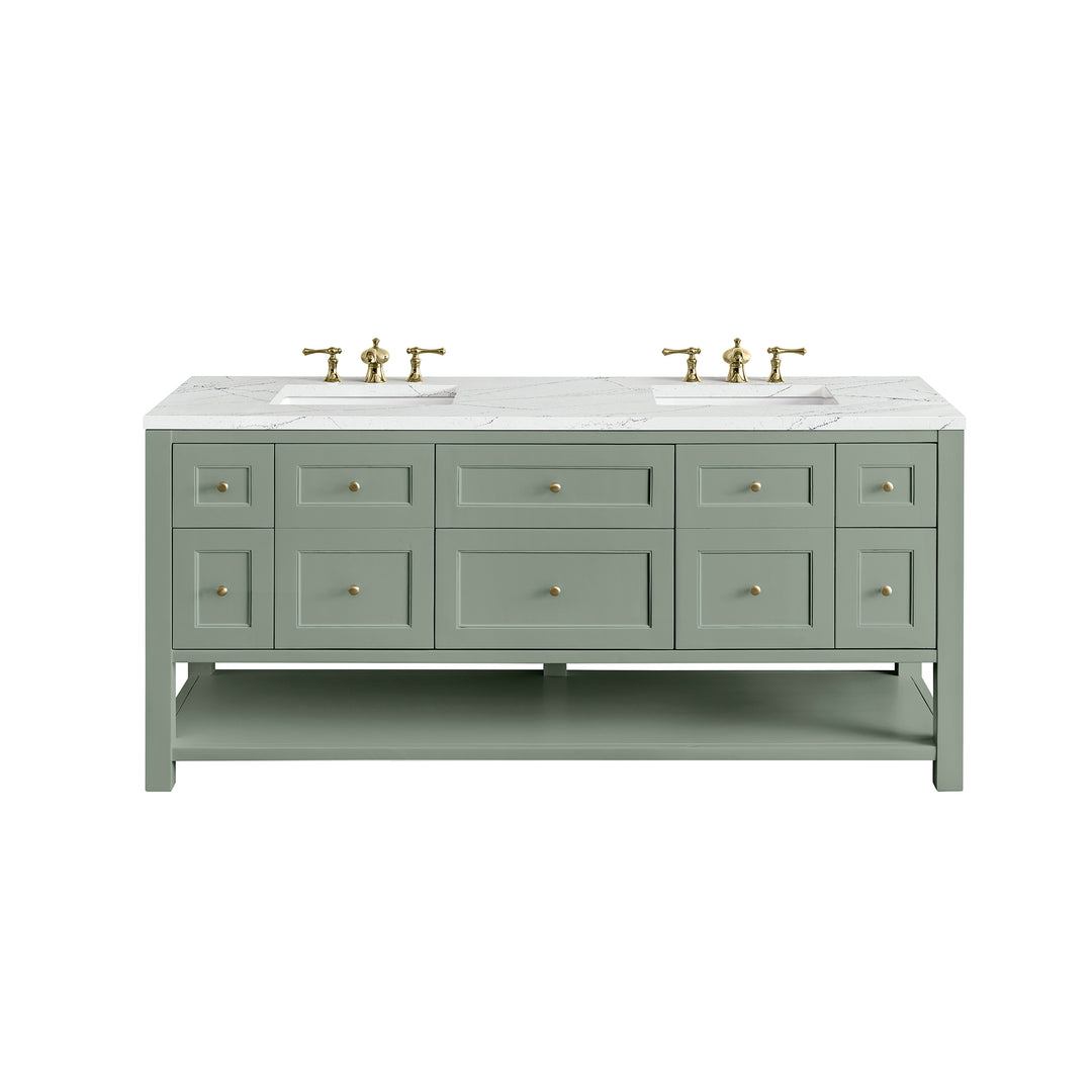 Breckenridge 72" Double Vanity, Smokey Celadon w/ 3 CM Ethereal Noctis Top w/FreePower Wireless Charger