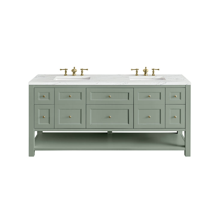 Breckenridge 72" Double Vanity, Smokey Celadon w/ 3 CM Ethereal Noctis Top w/FreePower Wireless Charger