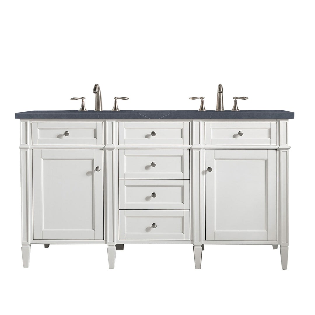 Brittany 60" Double Vanity, Bright White Vanity w/ 3 CM Charcoal Soapstone Silestone Top