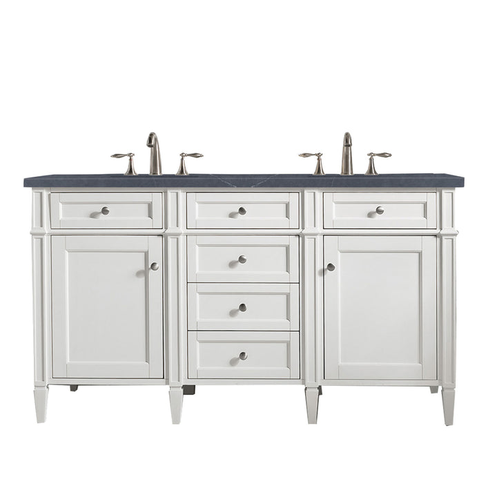 Brittany 60" Double Vanity, Bright White Vanity w/ 3 CM Charcoal Soapstone Silestone Top