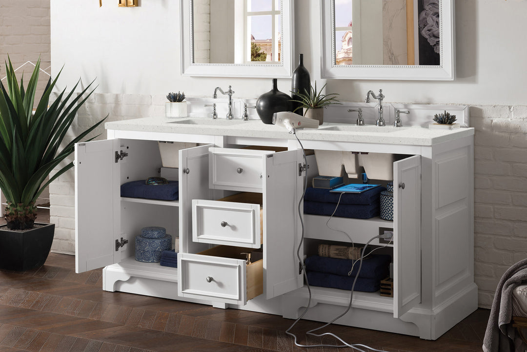 De Soto 72" Double Vanity, Bright White w/ 3 CM Lime Delight Silestone Top