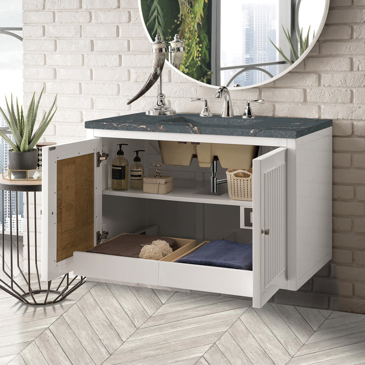 Athens 36" Single Vanity, Glossy White w/ 3 CM Parisien Bleu Silestone Top