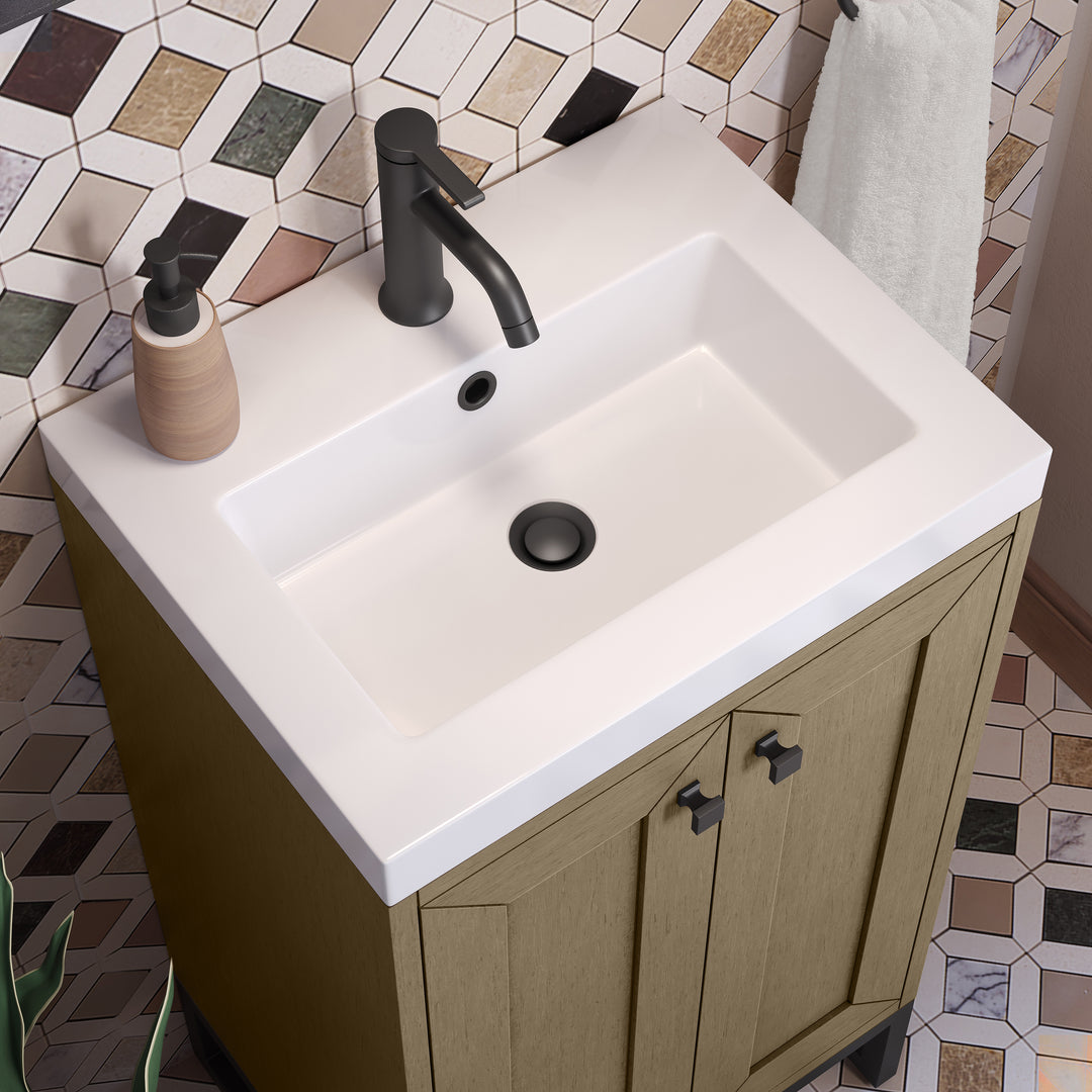 Chianti 20" Single Vanity, Walnut Whisper, Matte Black, w/ White Glossy Composite Stone Top