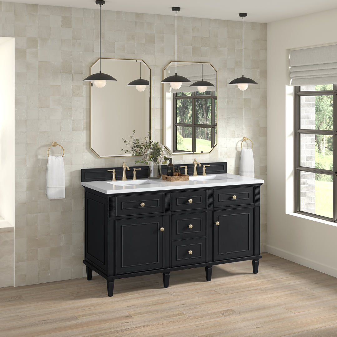 Lorelai 60" Double Vanity, Black Onyx w/ 3 CM White Zeus Silestone Top