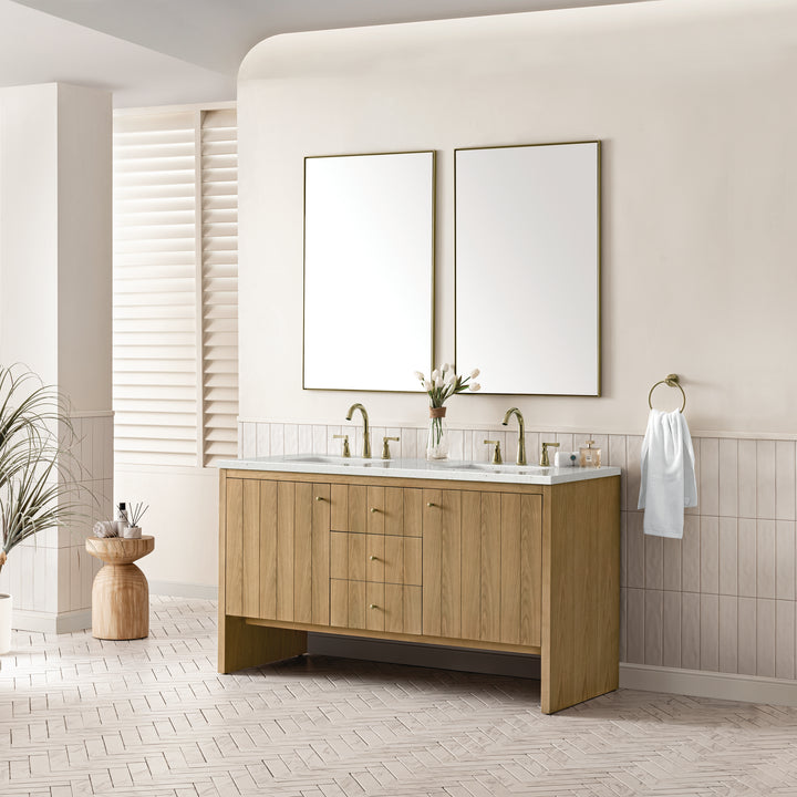 Hudson 60" Double Vanity, Light Natural Oak w/ 3 CM Lime Delight Top