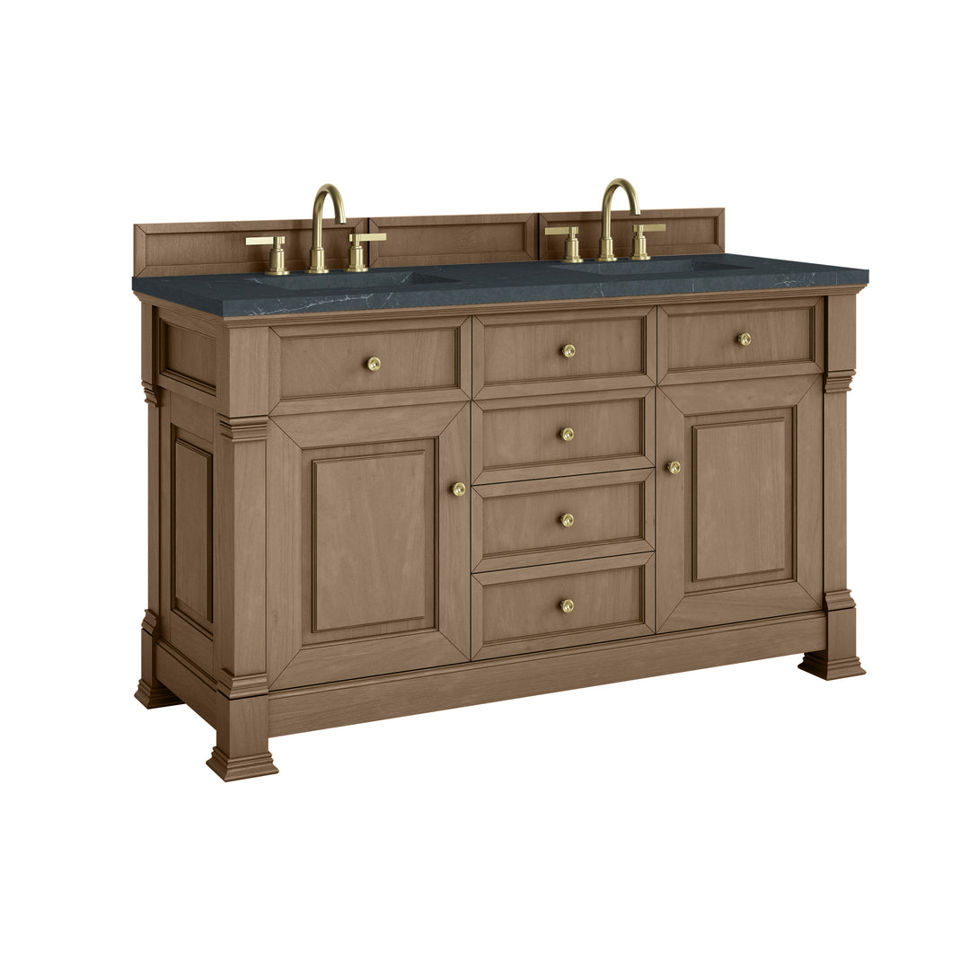 Brookfield 60" Double Vanity, Pecan w/3 CM Charcoal Soapstone Silestone® Top
