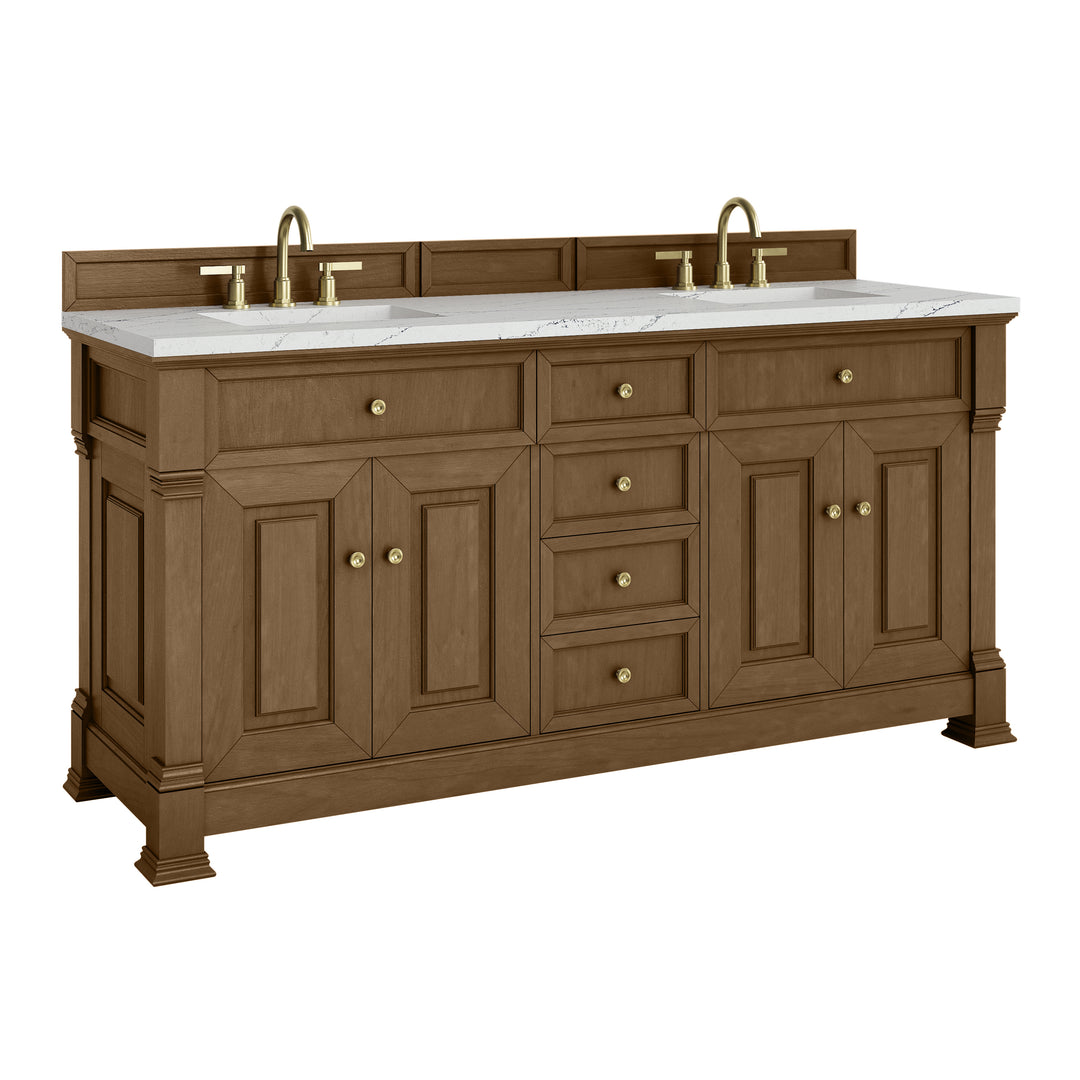 Brookfield 72" Double Vanity, Honey Oak w/ 3 CM Ethereal Noctis Silestone® Top