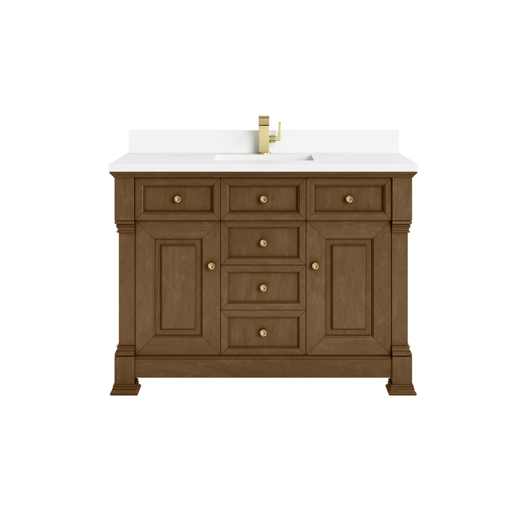Brookfield 48" Single Vanity, Honey Oak w/ Single Hole 3 CM White Zeus Silestone® Top & Backsplash