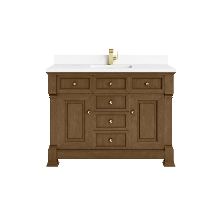 Brookfield 48" Single Vanity, Honey Oak w/ Single Hole 3 CM White Zeus Silestone® Top & Backsplash