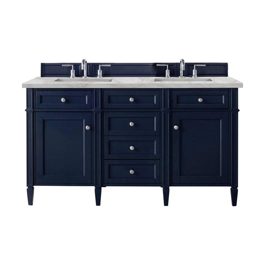 Brittany 60" Double Vanity, Victory Bleu w/ 3 CM Victorian Silver Silestone Top
