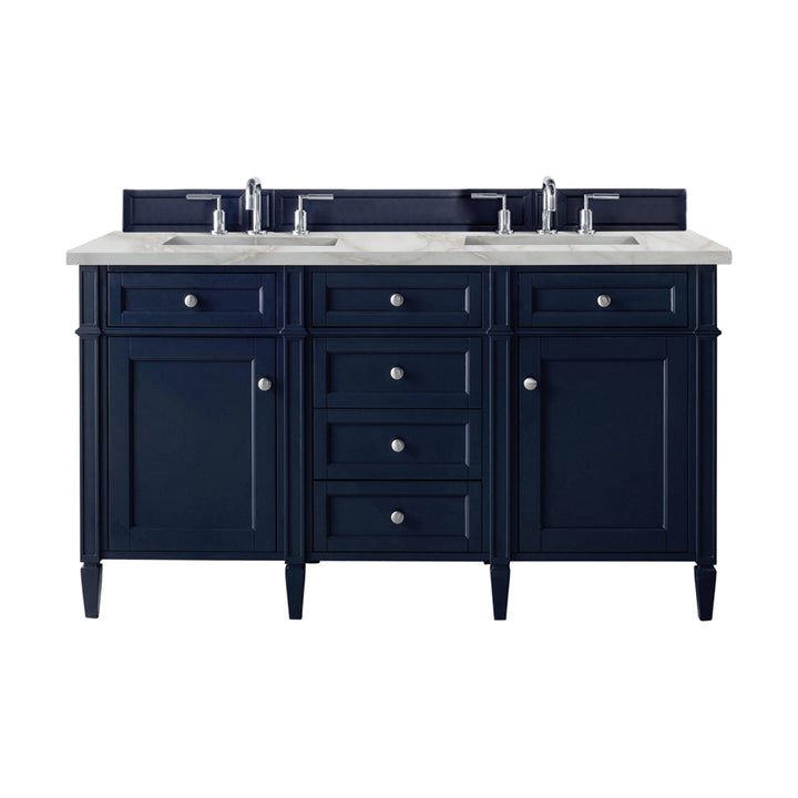 Brittany 60" Double Vanity, Victory Blue w/ 3 CM Victorian Silver Silestone Top w/FreePower Wireless Charger