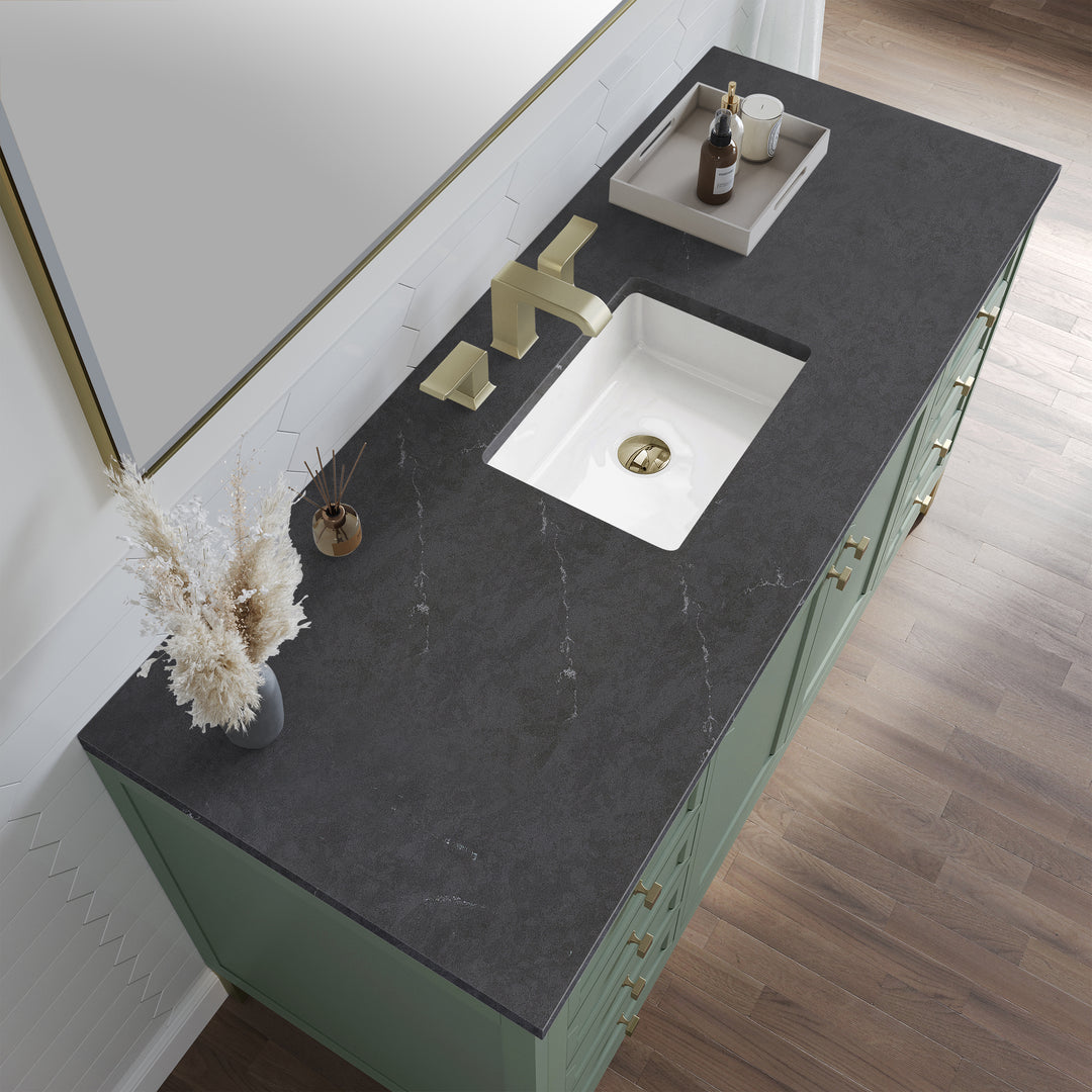Chicago 60" Single Vanity, Smokey Celadon, w/ 3 CM Charcoal Soapstone Silestone® Top