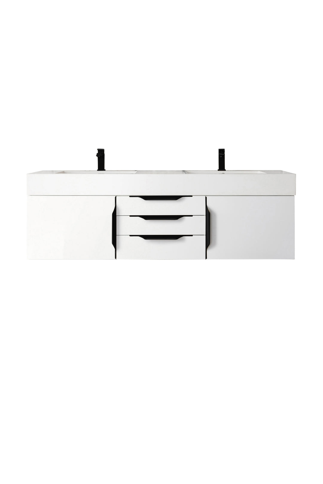 Columbia 59" Double Wall Mount Vanity, Glossy White, Matte Black w/ Glossy White Composite Stone Top