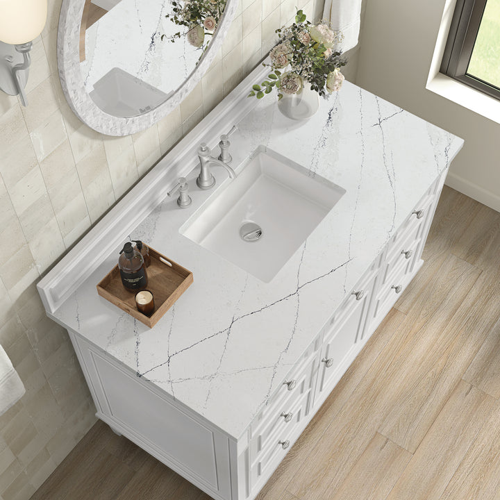 Lorelai 48" Single Vanity, Bright White w/ 3 CM Ethereal Noctis Silestone Top w/FreePower Wireless Charger